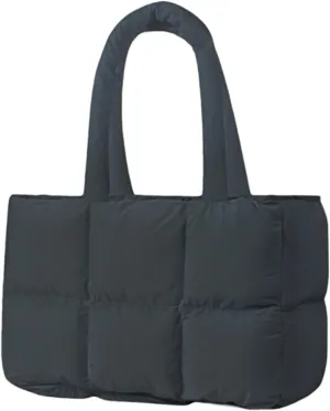 Puffer Tote Bag for Women, Large Quilted Carryall Soft Puffy Crossbody Hobo Handbag
