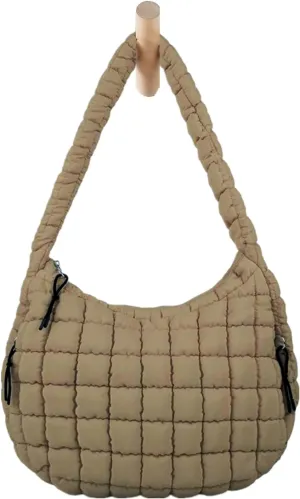 Puffer Tote Bag for Women, Large Quilted Carryall Soft Puffy Crossbody Hobo Handbag