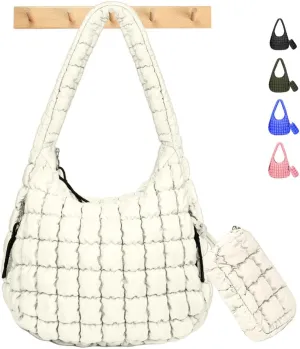 Puffer Tote Bag for Women Large Quilted Crossbody Bag Hobo Crossbody Lightweight Padding Puff Purse Tote Bag for Women