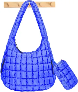 Puffer Tote Bag for Women Large Quilted Crossbody Bag Hobo Crossbody Lightweight Padding Puff Purse Tote Bag for Women
