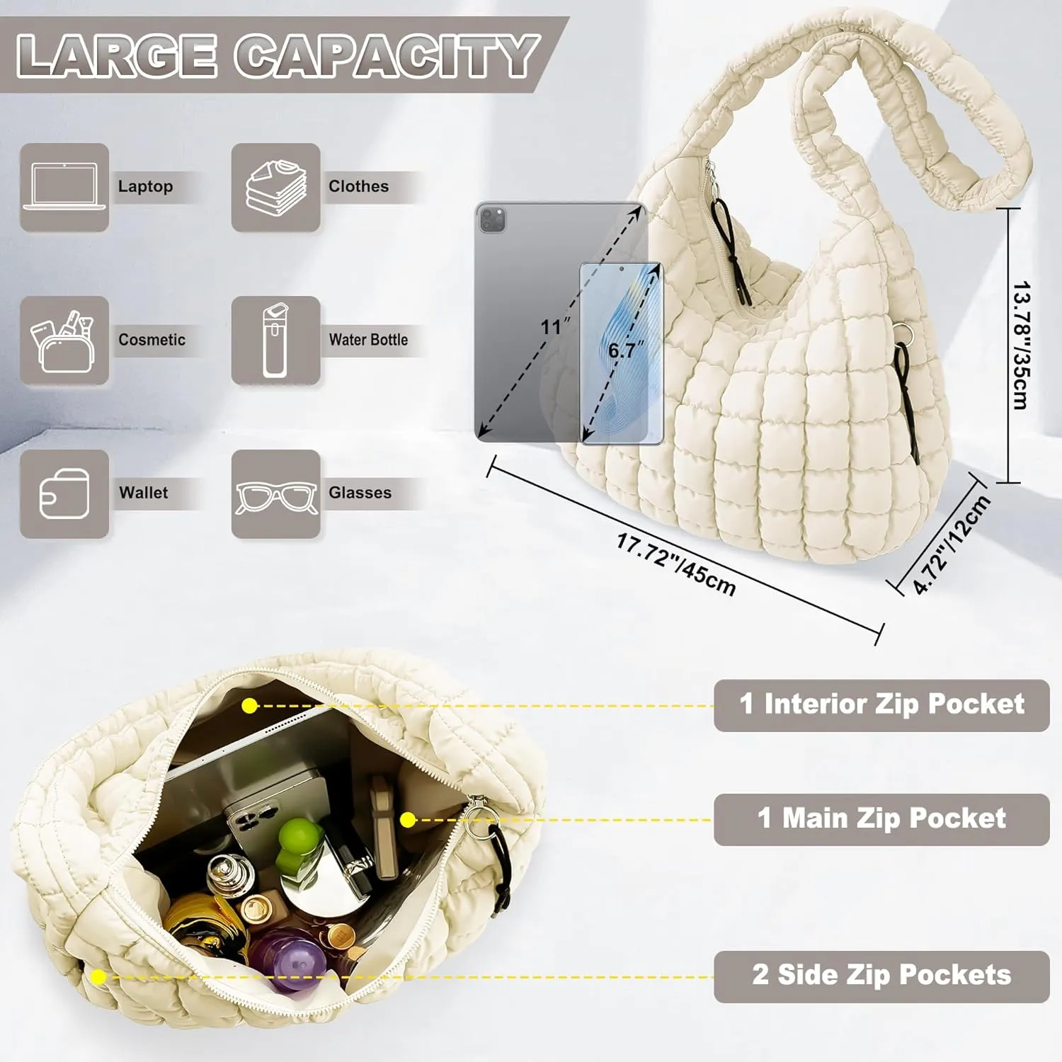 Puffer Tote Bag for Women Large Quilted Hobo Crossbody Bag Lightweight Quilted Carryall Bag Nylon Puffy Shoulder Bag