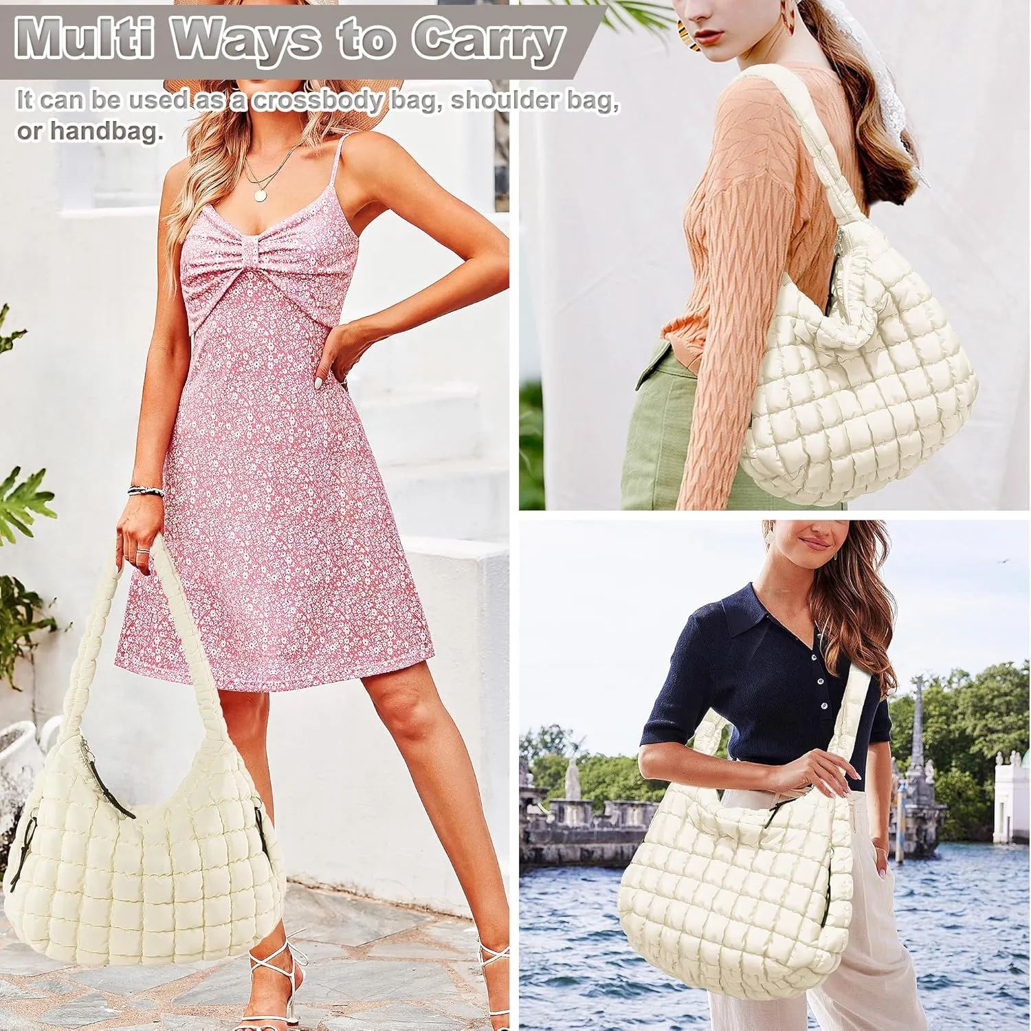 Puffer Tote Bag for Women Large Quilted Hobo Crossbody Bag Lightweight Quilted Carryall Bag Nylon Puffy Shoulder Bag