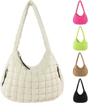 Puffer Tote Bag for Women Large Quilted Hobo Crossbody Bag Lightweight Quilted Carryall Bag Nylon Puffy Shoulder Bag