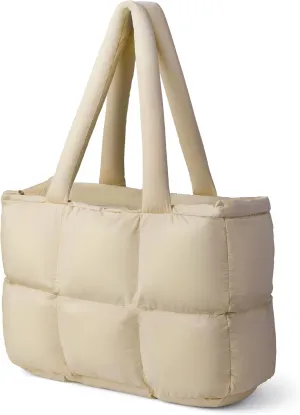 Puffer Tote Bag for Women, Large Quilted Puffy Handbag Lightweight Satchel Purse for Work Travel Gym Shop
