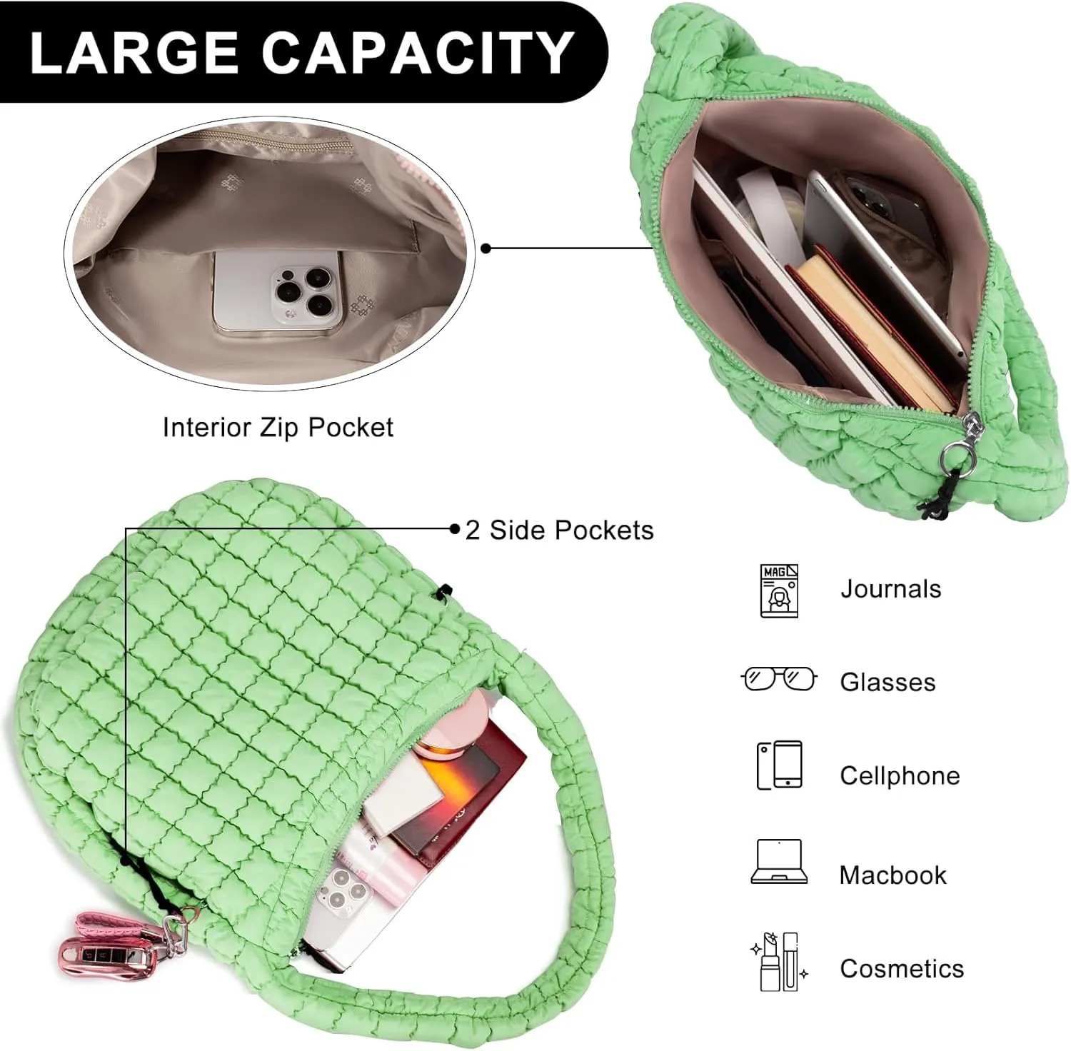 Puffer Tote Bag for Women Large Quilted Puffy Lightweight Carryall Crossbody Tote Bag for Women