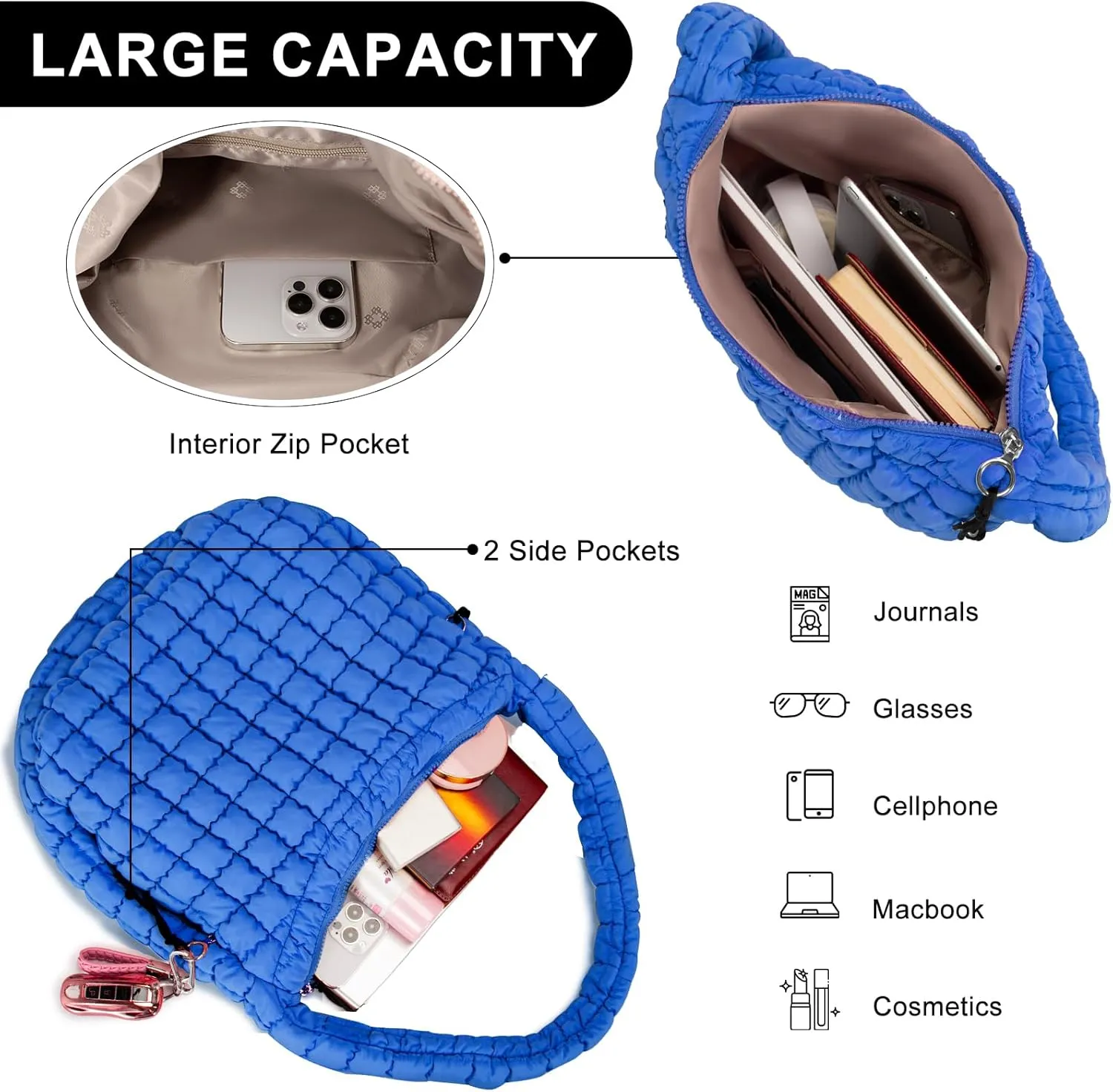 Puffer Tote Bag for Women Large Quilted Puffy Lightweight Carryall Crossbody Tote Bag for Women