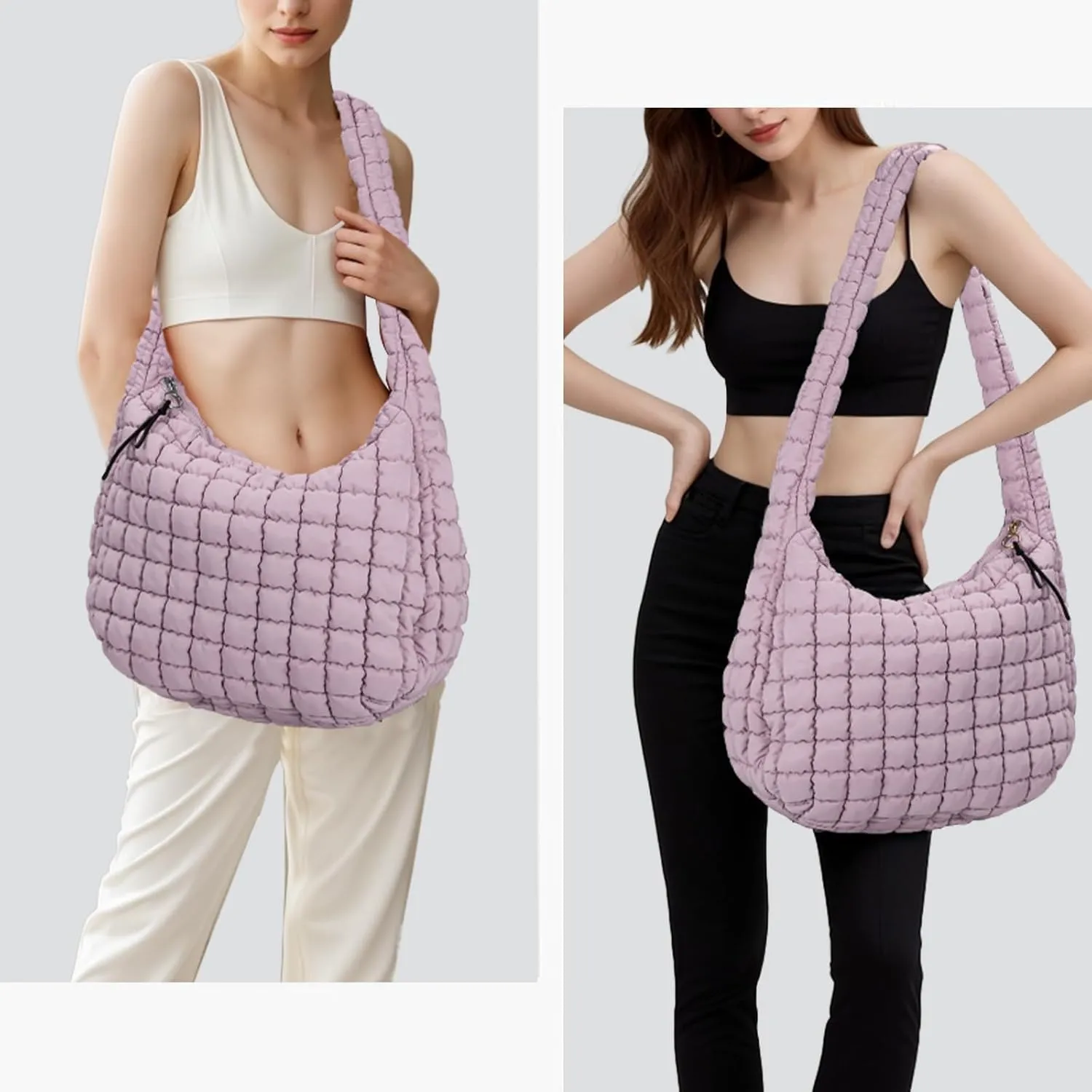 Puffer Tote Bag for Women Large Quilted Puffy Lightweight Carryall Crossbody Tote Bag for Women