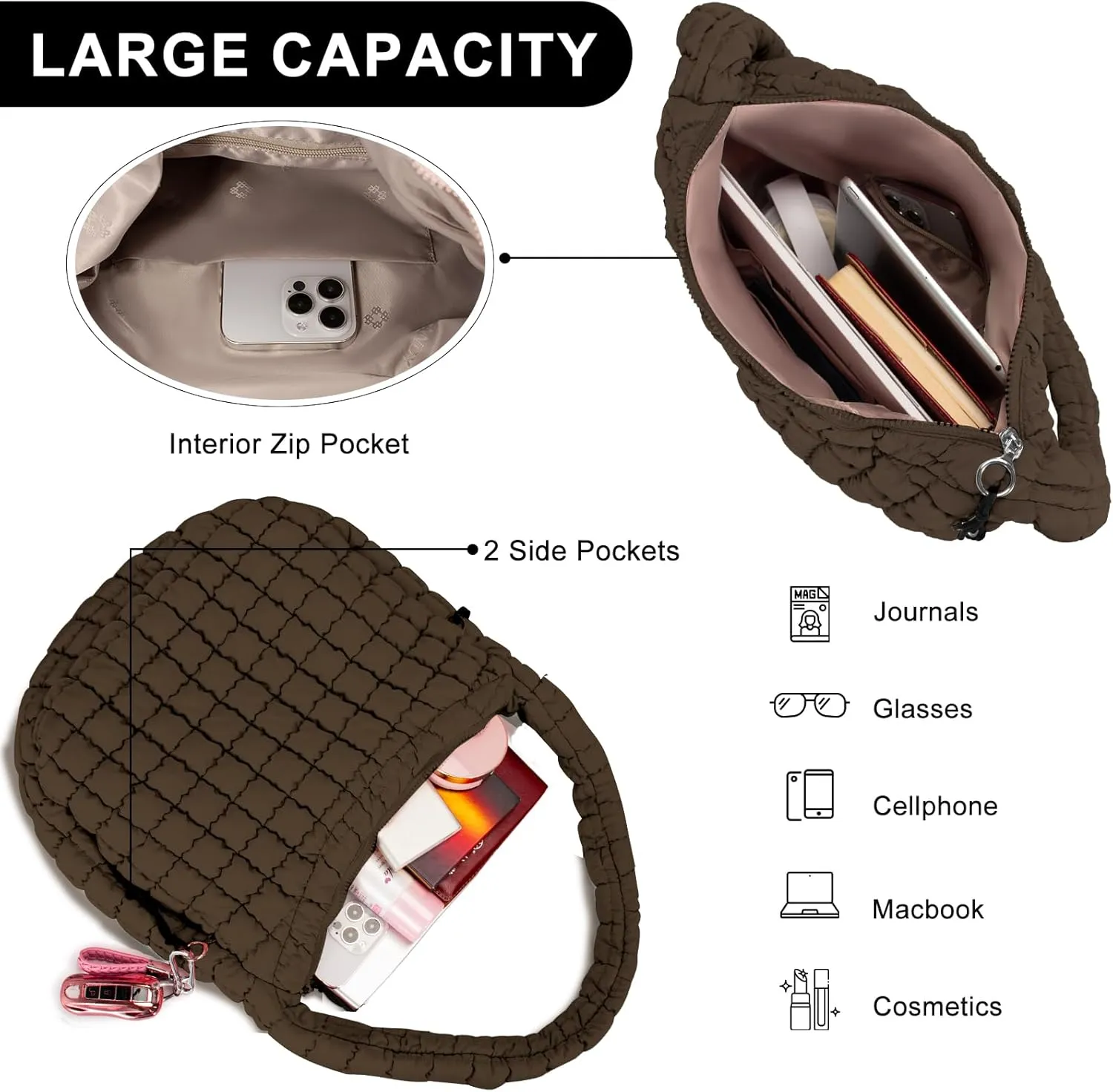 Puffer Tote Bag for Women Large Quilted Puffy Lightweight Carryall Crossbody Tote Bag for Women