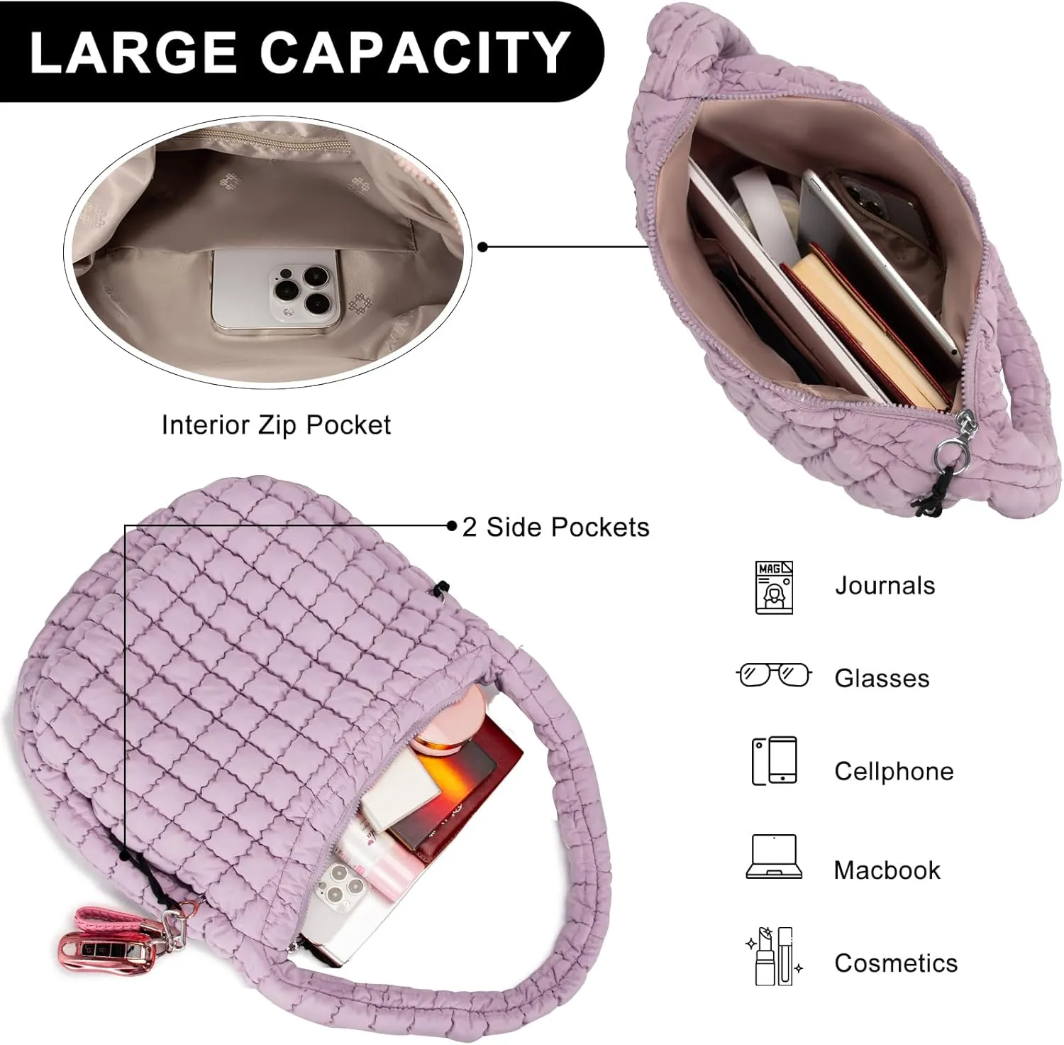 Puffer Tote Bag for Women Large Quilted Puffy Lightweight Carryall Crossbody Tote Bag for Women
