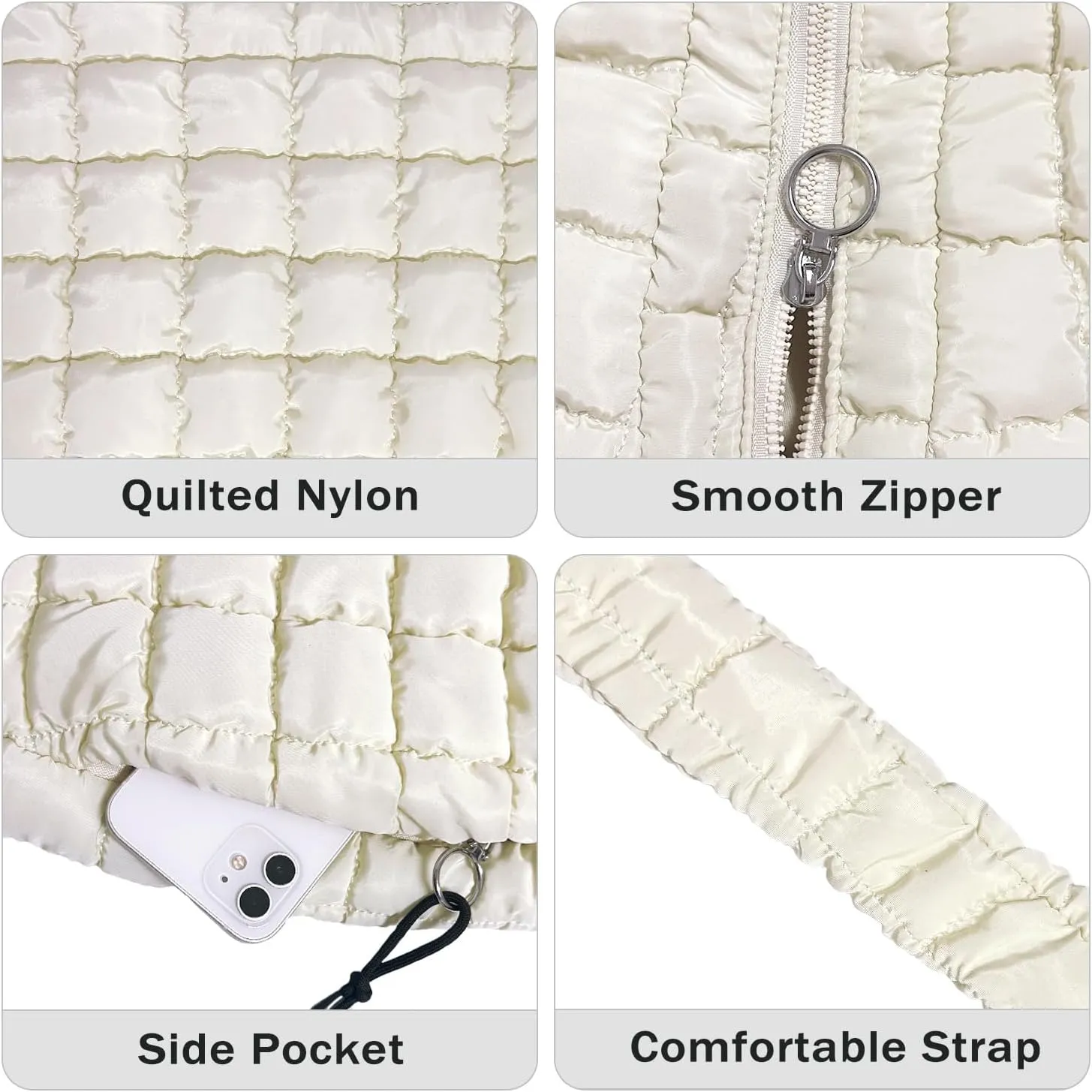 Puffer Tote Bag for Women Large Quilted Tote Bag Crossbody Lightweight Nylon Puffy Hobo Bag Carryall Shoulder Bag for Women