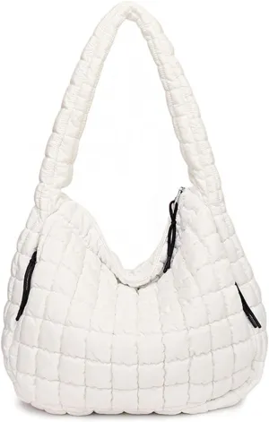 Puffer Tote Bag for Women Large Quilted Tote Bag with Zipper Nylon Lightweight Hobo Handbag Padding Shoulder Purse