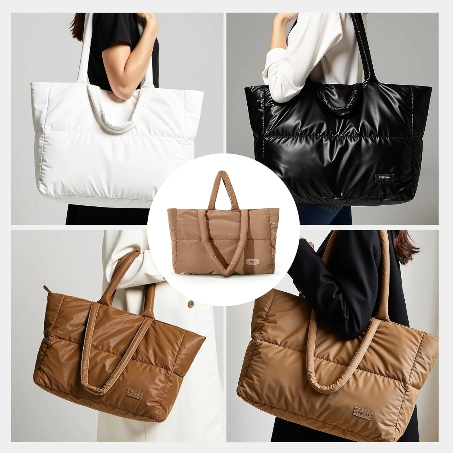 Puffer Tote Bag for Women - Lightweight Puffy Shoulder Bag, Quilted Puff Travel Tote