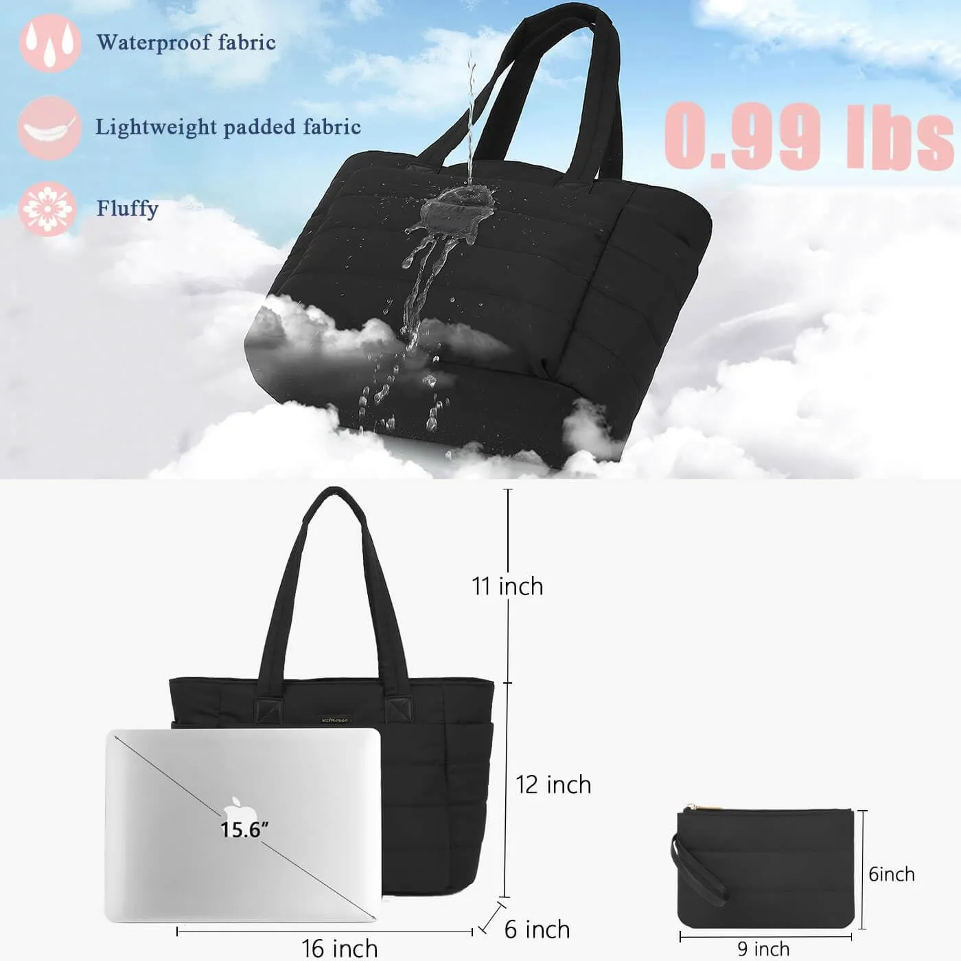 Puffer Tote Bag for Women, Lightweight Puffy Shoulder Bag with Compartments, Quilted Handbag for Work, Travel, Gym