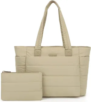 Puffer Tote Bag for Women, Lightweight Puffy Shoulder Bag with Compartments, Quilted Handbag for Work, Travel, Gym