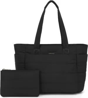 Puffer Tote Bag for Women, Lightweight Puffy Shoulder Bag with Compartments, Quilted Handbag for Work, Travel, Gym
