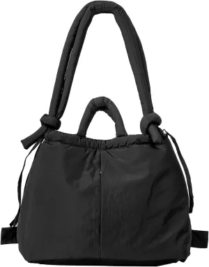 Puffer Tote Bag for Women Man, Stuffing Cotton Trendy Lightweight Puffer Bag Handbags Backpack with Drawstring