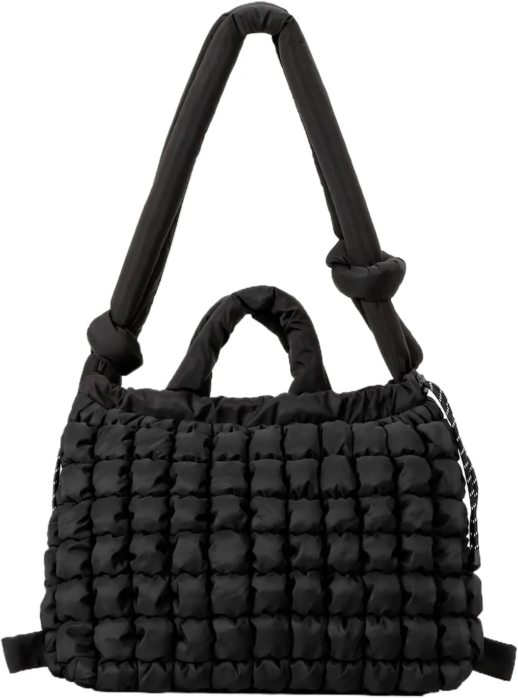 Puffer Tote Bag for Women Man, Stuffing Cotton Trendy Lightweight Puffer Bag Handbags Backpack with Drawstring