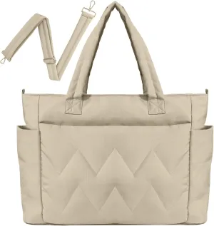 Puffer Tote Bag for Women Nylon Quilted Tote Bag Lightweight Puffy Shoulder Bag Black Camel White Pink