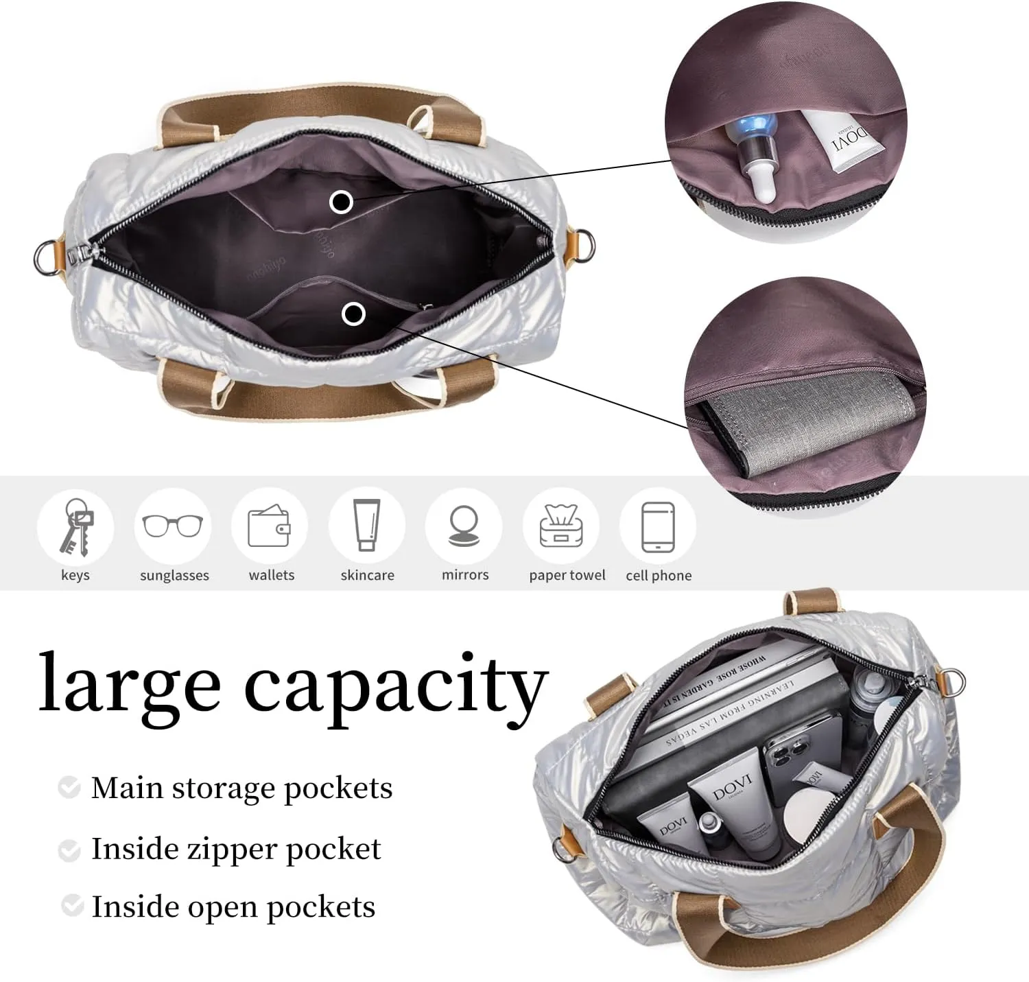 Puffer Tote Bag for Women Quilted Crossbody Bags Large Down Cotton Soft Padded Handbag