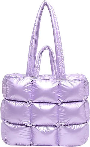 Puffer Tote Bag for Women, Quilted Puffy Handbag, Quilted Shoulder Bag Fluffy Satchel Purse for Work Travel Shopping