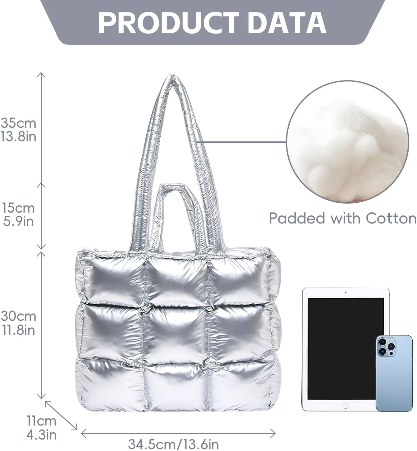 Puffer Tote Bag for Women, Quilted Puffy Handbag, Quilted Shoulder Bag Fluffy Satchel Purse for Work Travel Shopping