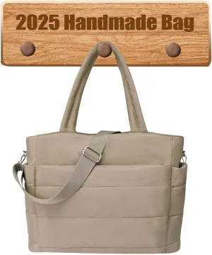 Puffer Tote Bag for Women, Quilted Shoulder Work Bag, Lightweight Travel Tote with Laptop Compartment