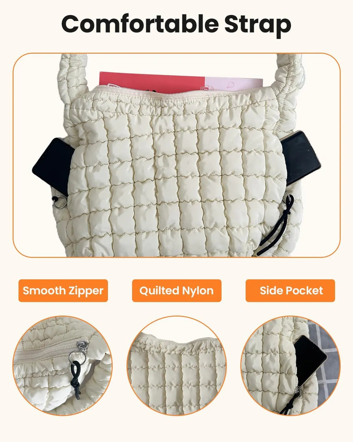 Puffer Tote Bag for Women Quilted Tote Bag Carryall Bag Soft Puffy Crossbody Bag Lightweight Padding Hobo Handbags