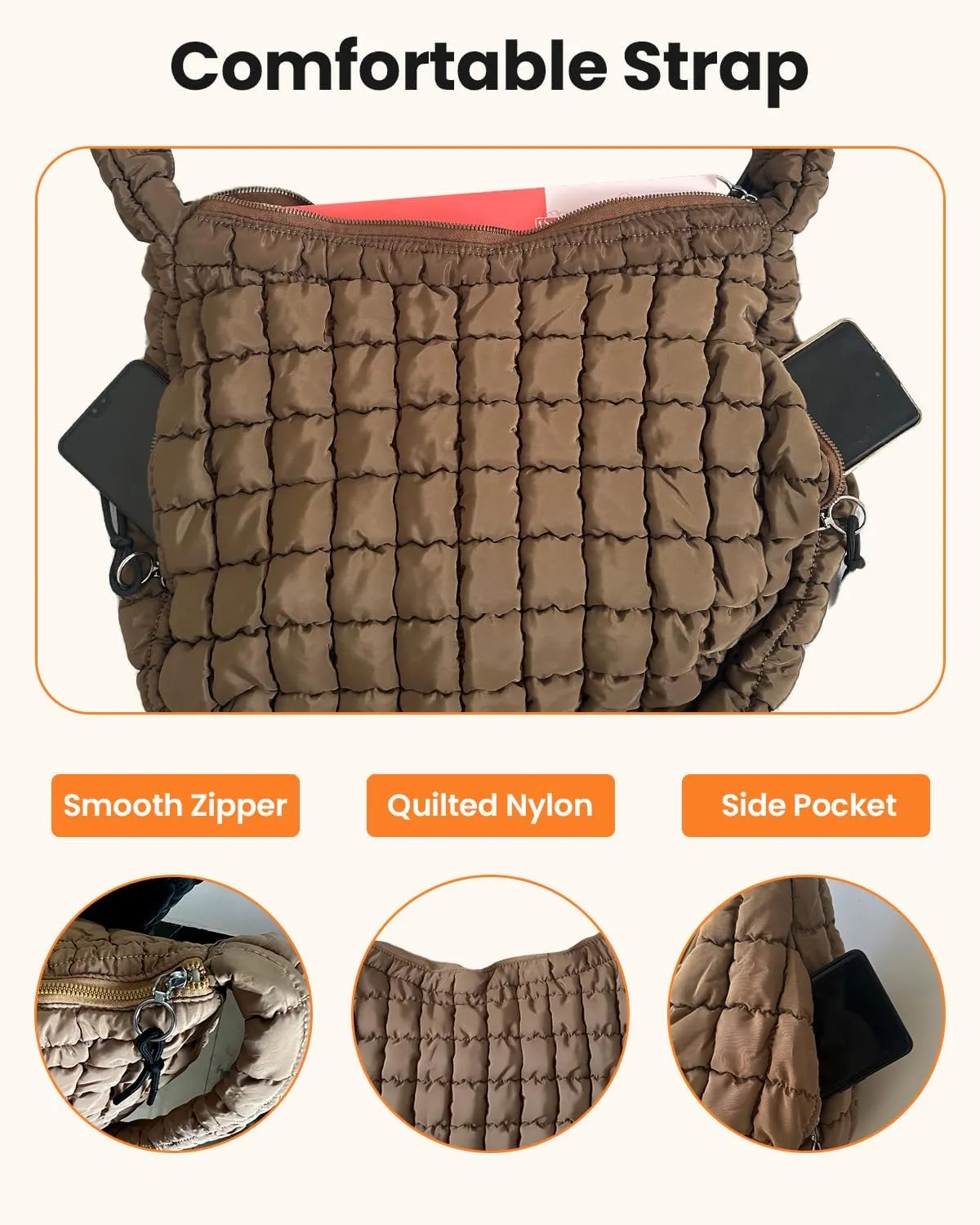Puffer Tote Bag for Women Quilted Tote Bag Carryall Bag Soft Puffy Crossbody Bag Lightweight Padding Hobo Handbags