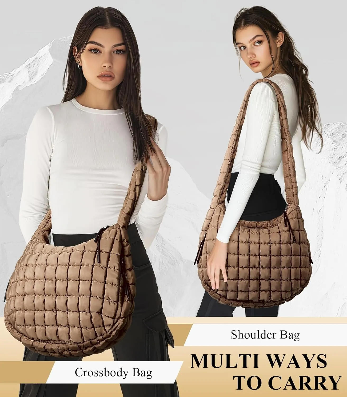Puffer Tote Bag for Women, Quilted Tote Bag Puffer Bag, Large Quilted Crossbody Bags Carryall Bag, Hobo Bags for Travel