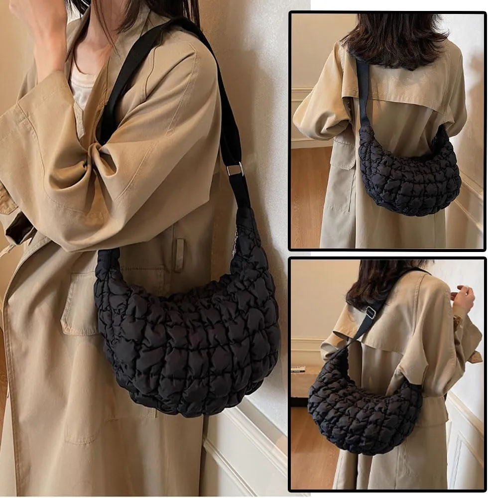 Puffer Tote Bag for Women,Large Quilted Tote Bag Quilted Carryall Bag Soft Puffy Crossbody Bag Hobo Handbags
