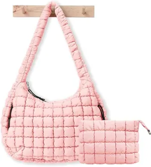 Puffer Tote Bag for Women,Quilted Tote Bag,Large Hobo Quilted Tote Bag Crossbody Shoulder Puff Purse Soft Fluffy Lightweight