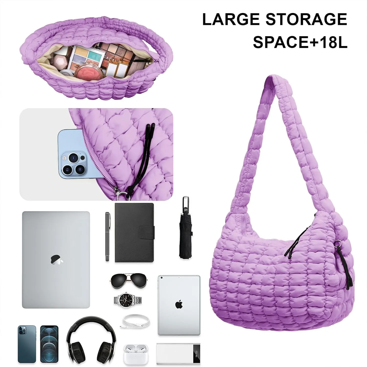 Puffer Tote Bag for Women,Quilted Tote Bag,Large Hobo Quilted Tote Bag Crossbody Shoulder Puff Purse Soft Fluffy Lightweight