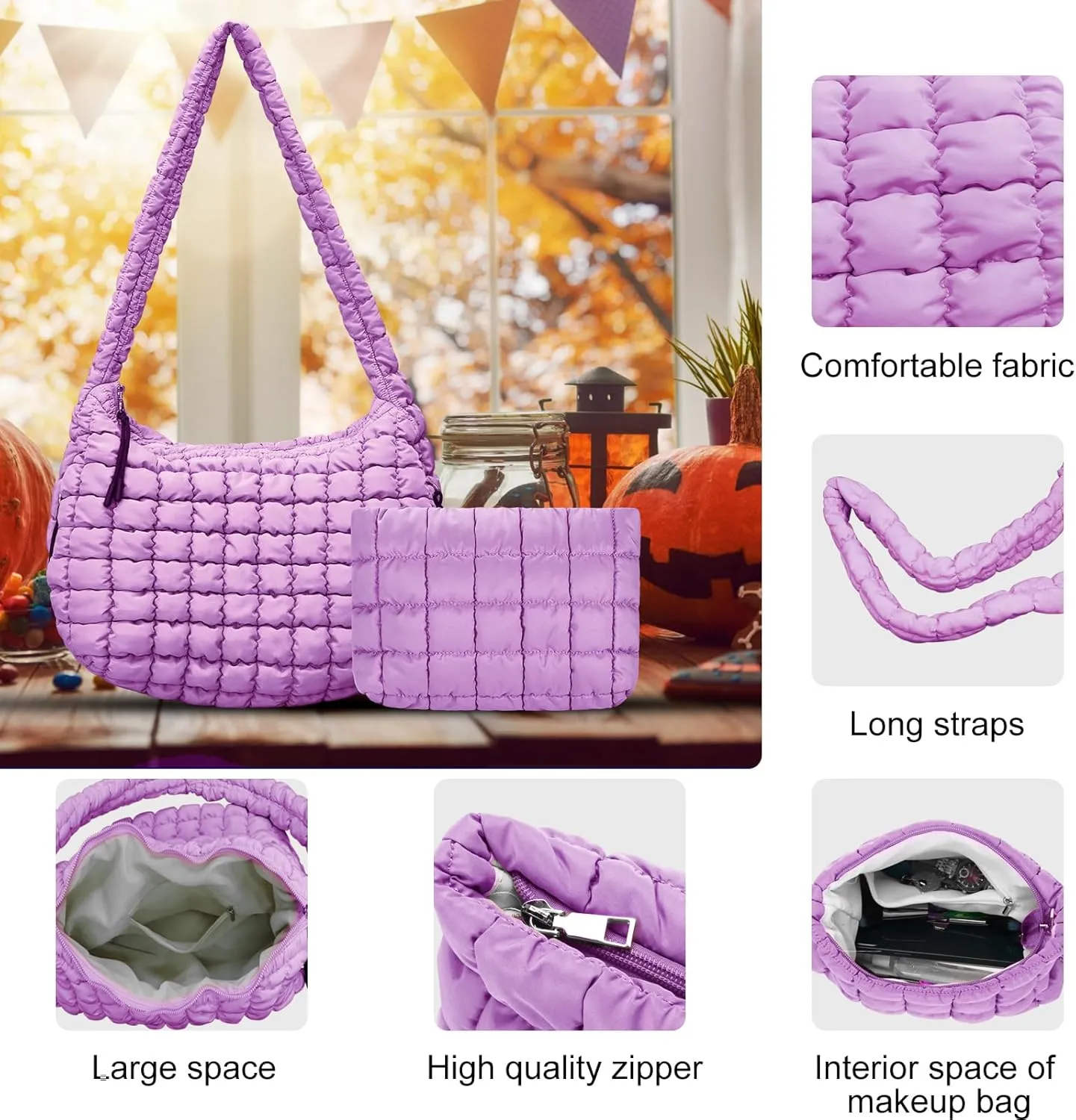 Puffer Tote Bag for Women,Quilted Tote Bag,Large Hobo Quilted Tote Bag Crossbody Shoulder Puff Purse Soft Fluffy Lightweight