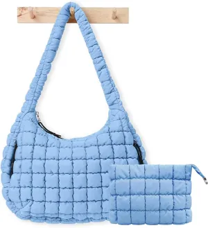 Puffer Tote Bag for Women,Quilted Tote Bag,Large Hobo Quilted Tote Bag Crossbody Shoulder Puff Purse Soft Fluffy Lightweight