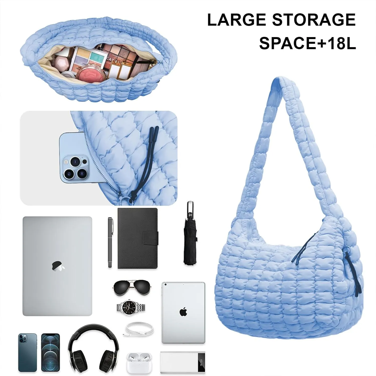 Puffer Tote Bag for Women,Quilted Tote Bag,Large Hobo Quilted Tote Bag Crossbody Shoulder Puff Purse Soft Fluffy Lightweight