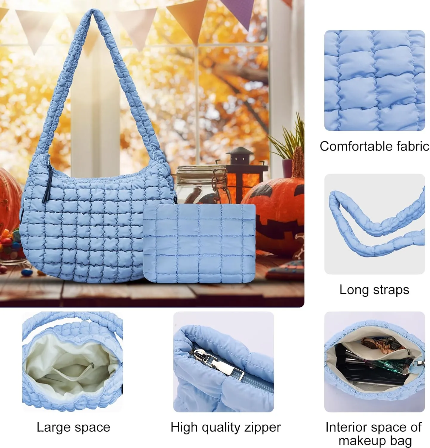 Puffer Tote Bag for Women,Quilted Tote Bag,Large Hobo Quilted Tote Bag Crossbody Shoulder Puff Purse Soft Fluffy Lightweight