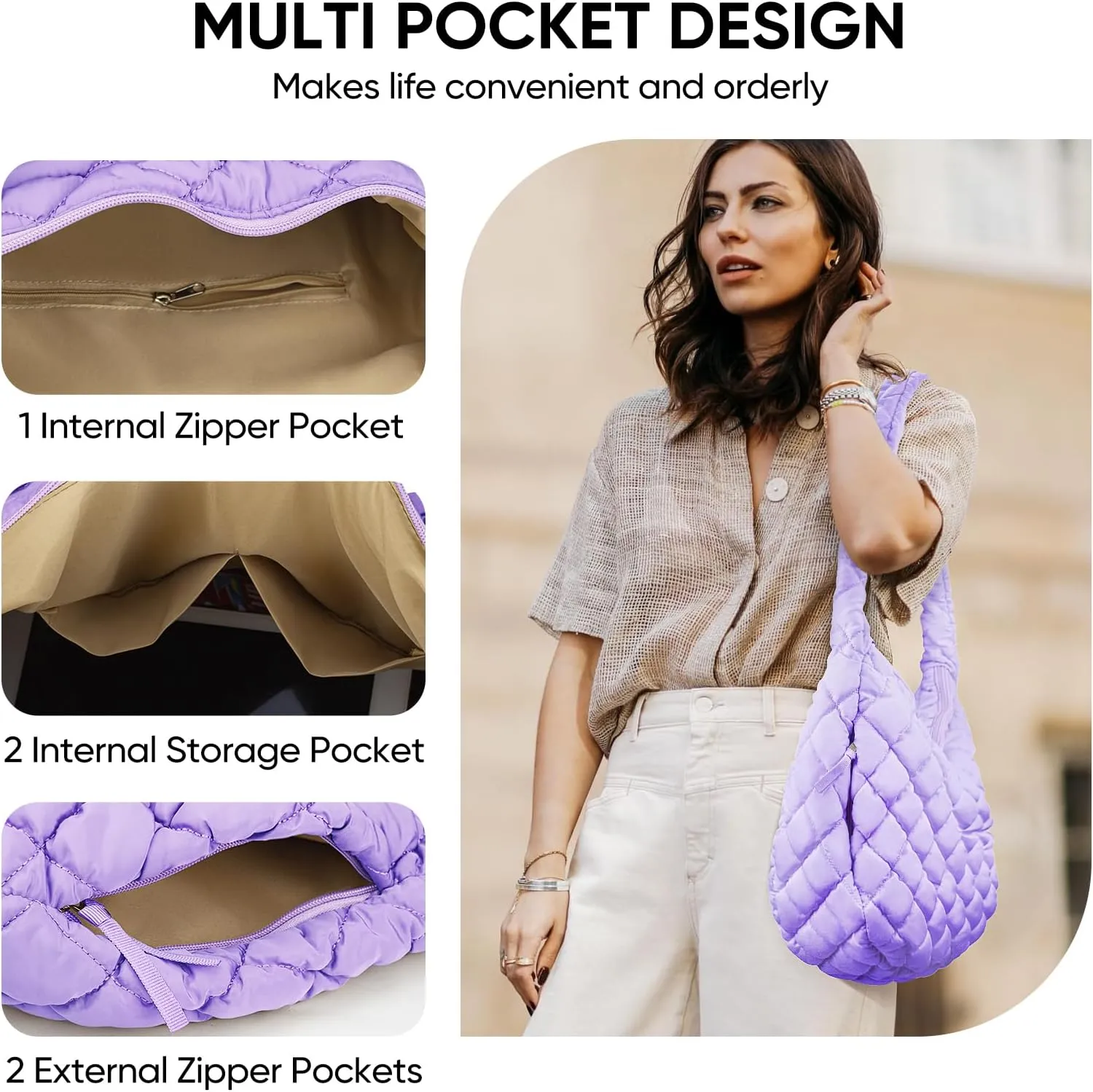 Puffer Tote Bag, Large Carryall Quilted Tote Bag for Women, Comfort Puffer Crossbody Bag, Lightweight Puffer Purses