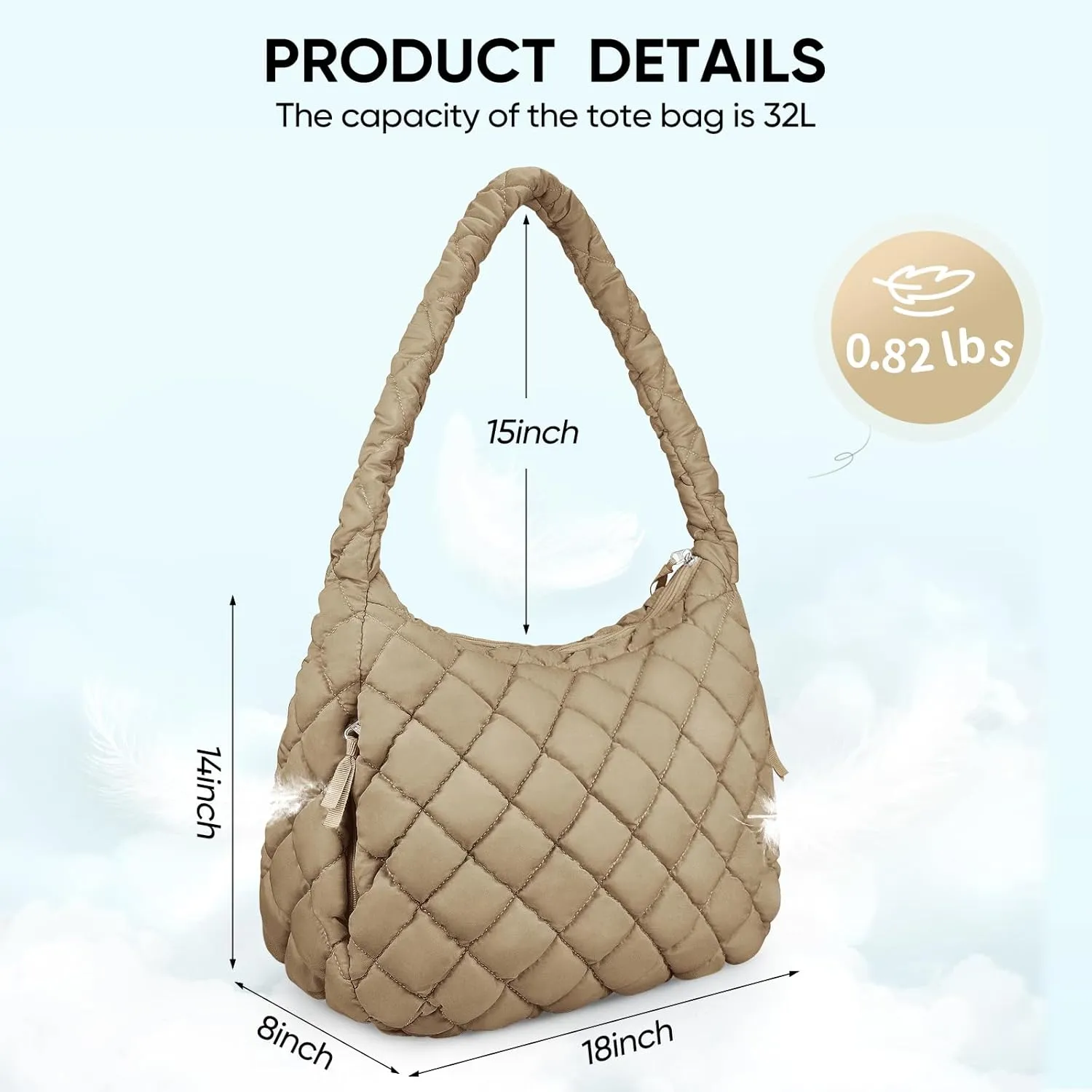 Puffer Tote Bag, Large Carryall Quilted Tote Bag for Women, Comfort Puffer Crossbody Bag, Lightweight Puffer Purses
