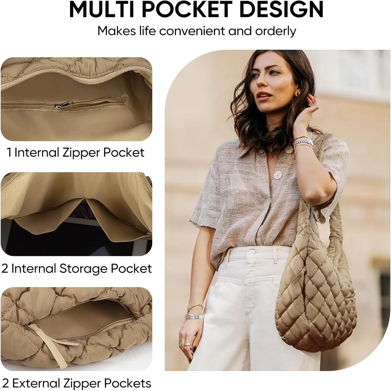 Puffer Tote Bag, Large Carryall Quilted Tote Bag for Women, Comfort Puffer Crossbody Bag, Lightweight Puffer Purses