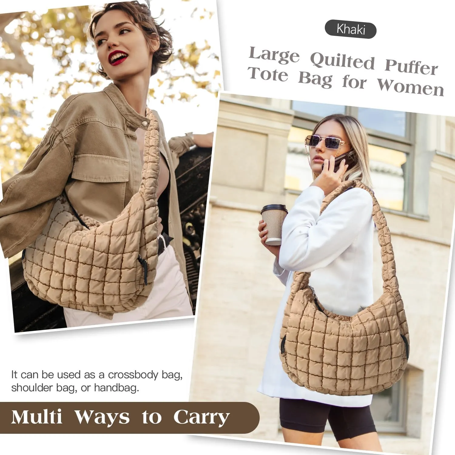 Puffer Tote Bag Large Puffy Tote Bag Quilted Tote Bag Soft Quilted Crossbody Bag Carryall Hobo Handbags for Women Girl