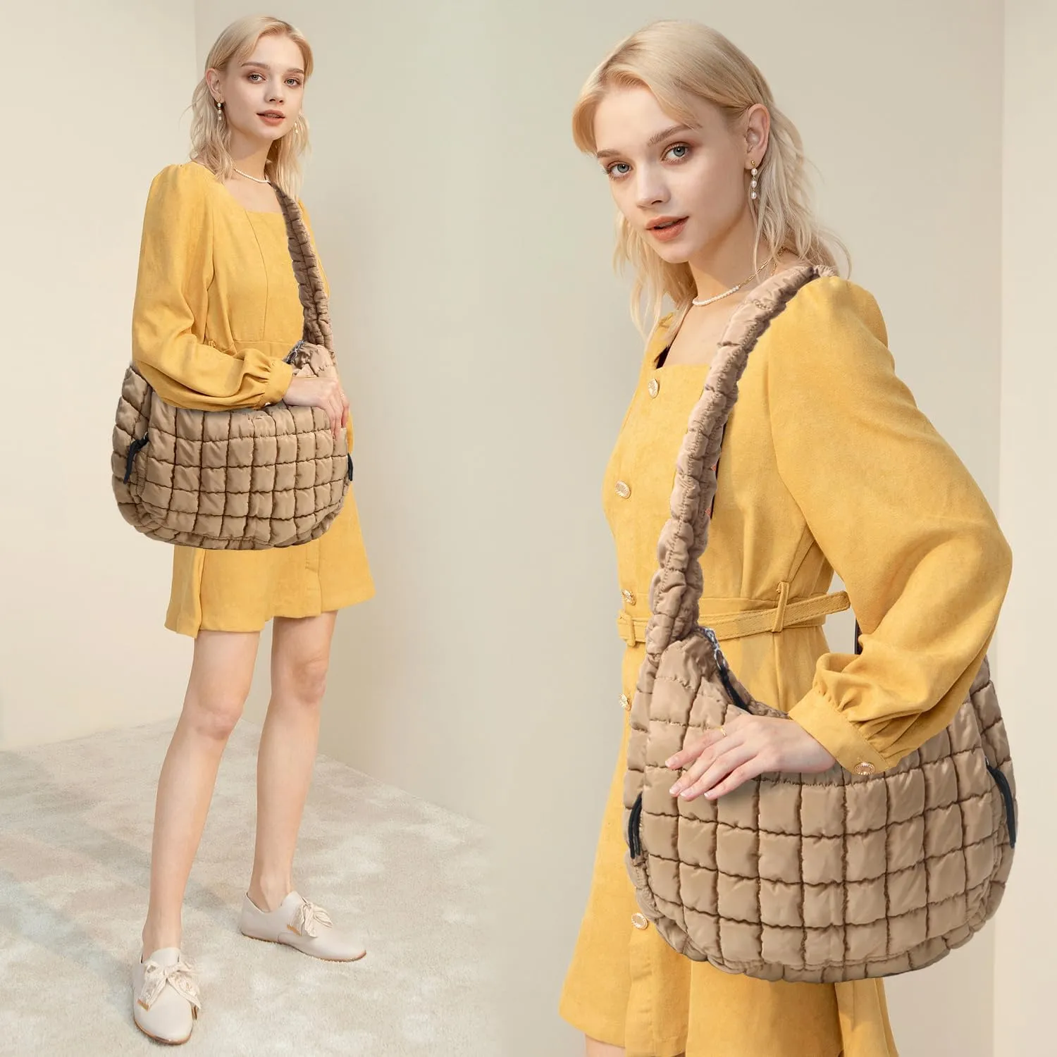 Puffer Tote Bag Large Puffy Tote Bag Quilted Tote Bag Soft Quilted Crossbody Bag Carryall Hobo Handbags for Women Girl