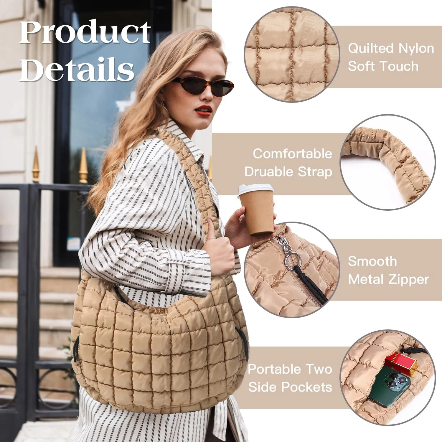 Puffer Tote Bag Large Puffy Tote Bag Quilted Tote Bag Soft Quilted Crossbody Bag Carryall Hobo Handbags for Women Girl