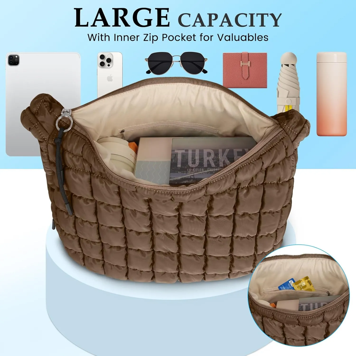 Puffer Tote Bag Quilted Carryall Bag Crossbody Bag Puffy Shoulder Bag for Women Lightweight Hobo Bags