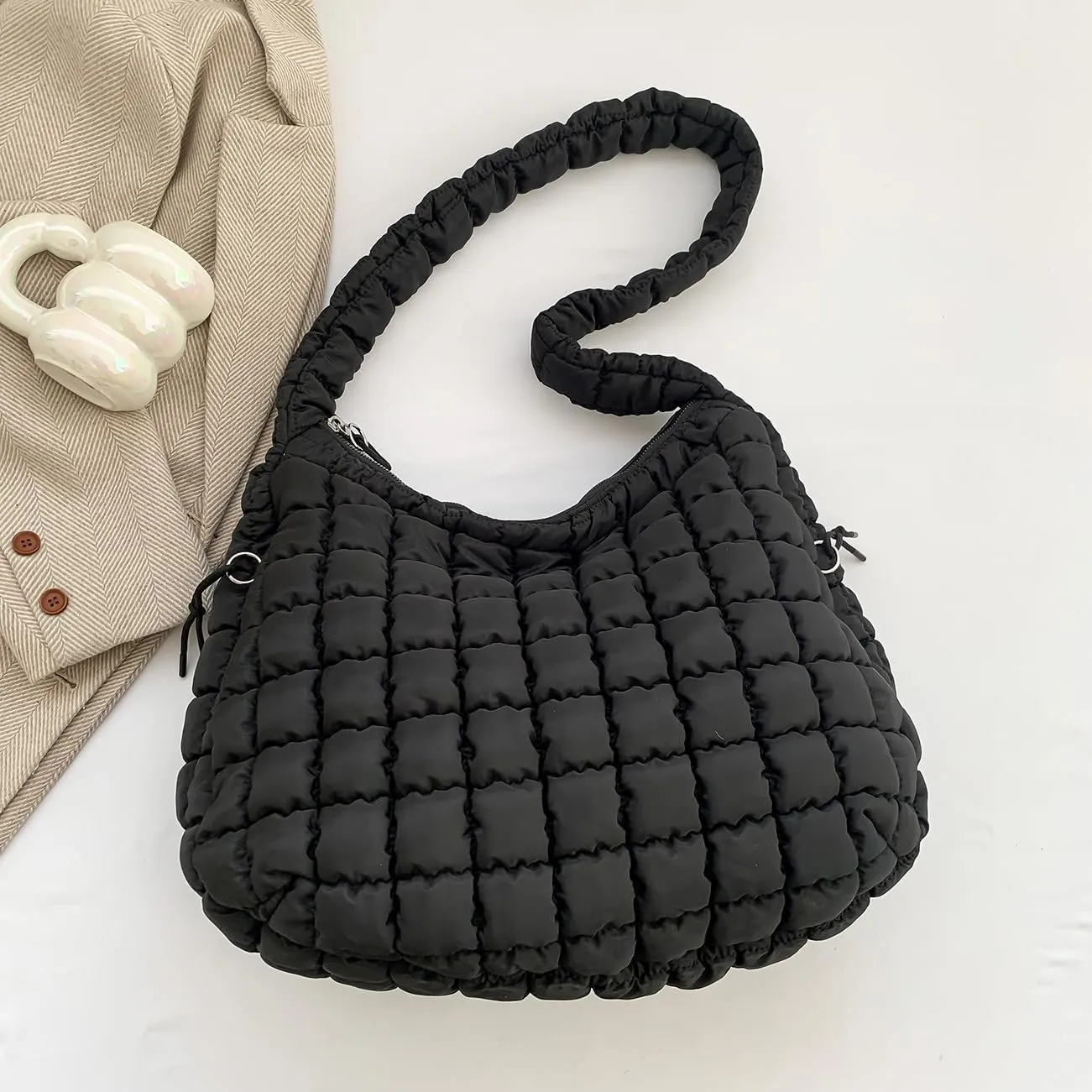 Puffer Tote Bag Quilted Tote Bag for Women Hobo Handbags Puff Purse Quilted Carryall Bag Soft Puffy Crossbody Bag