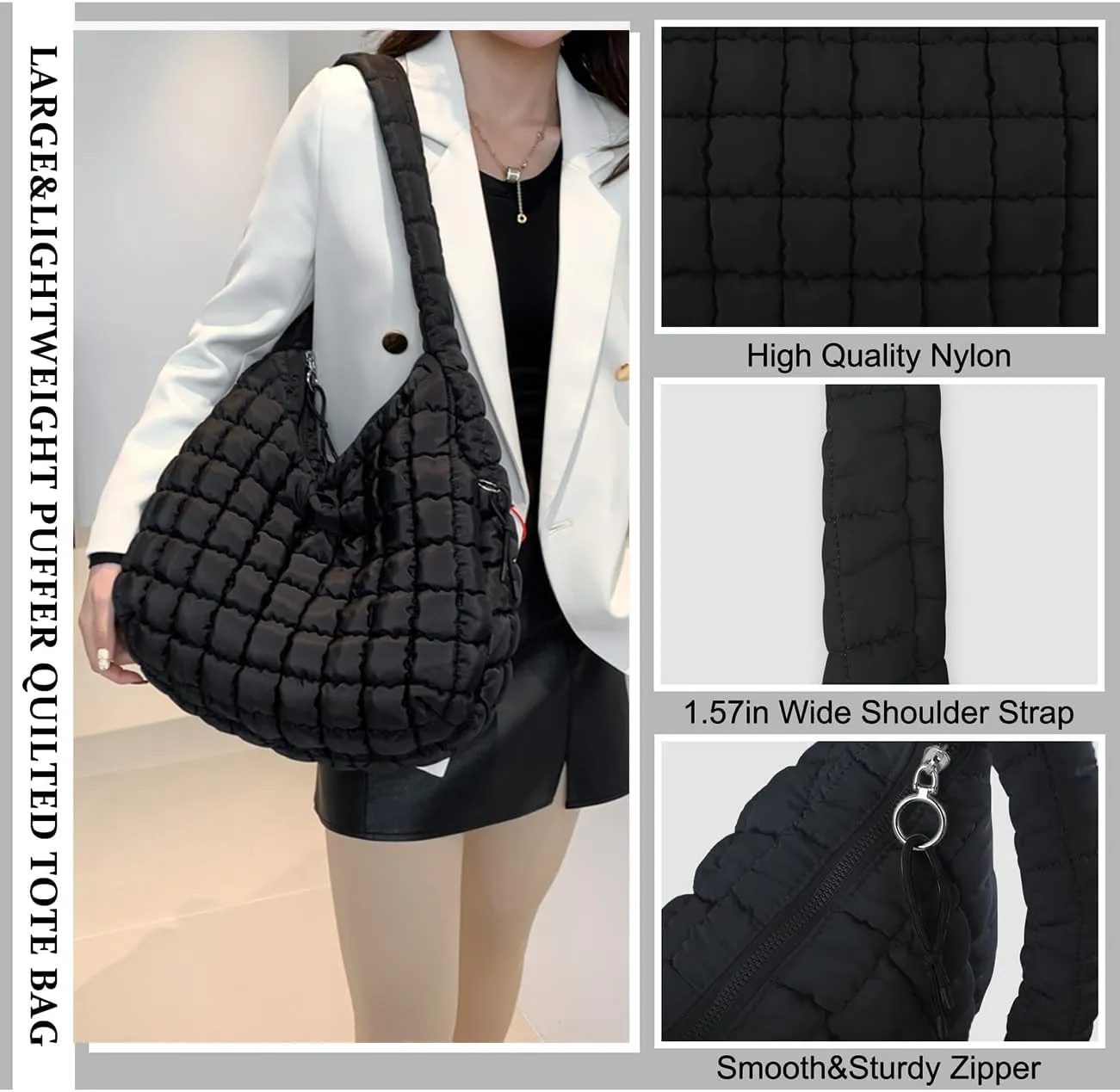 Puffer Tote Bag Quilted Tote Bag for Women Hobo Handbags Puff Purse Quilted Carryall Bag Soft Puffy Crossbody Bag