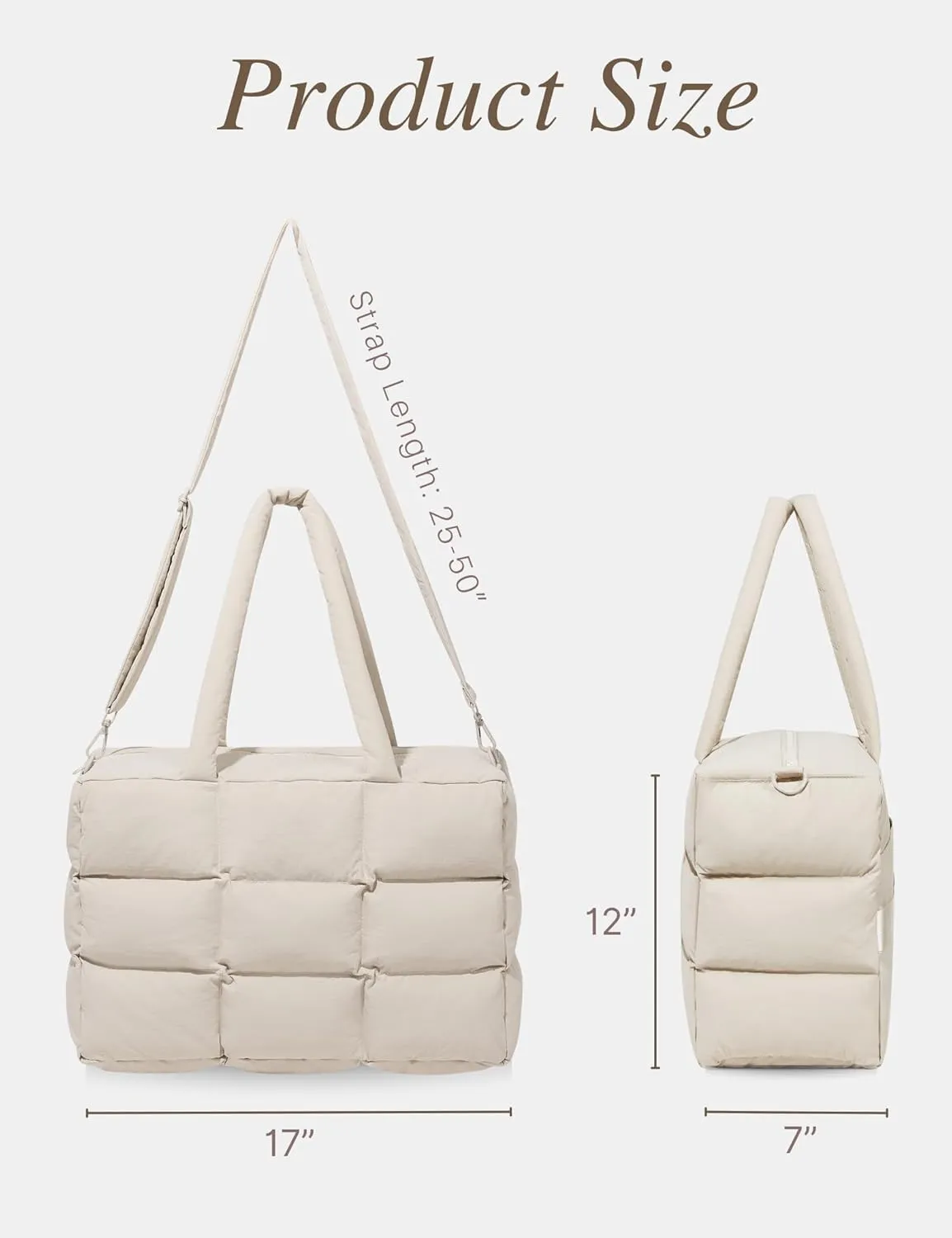 Puffer Tote Bag with Laptop Compartment, Quilted Shoulder Bag for Work Gym, Puffy Travel Carry On Tote with Zipper