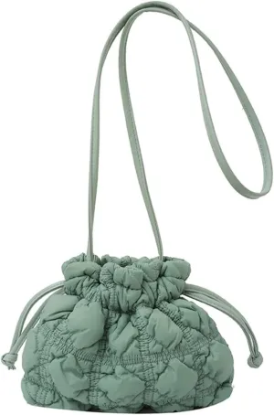 Puffer Tote Bag Women Puffer Bucket Bag Detachable Strap Drawstring Shoulder Bags Solid Color Quilted Crossbody Bag(Green)
