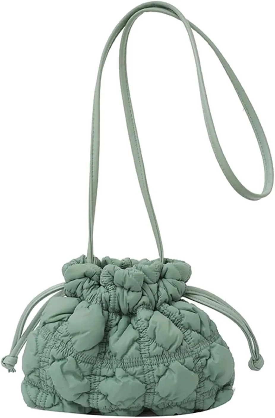 Puffer Tote Bag Women Puffer Bucket Bag Detachable Strap Drawstring Shoulder Bags Solid Color Quilted Crossbody Bag(Green)
