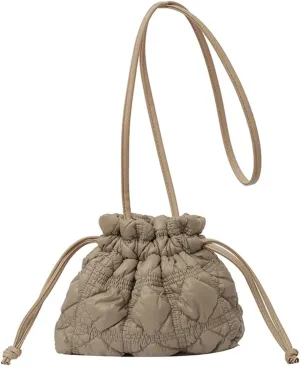 Puffer Tote Bag Women Puffer Bucket Bag Detachable Strap Drawstring Shoulder Bags Solid Color Quilted Crossbody Bag(Khaki)