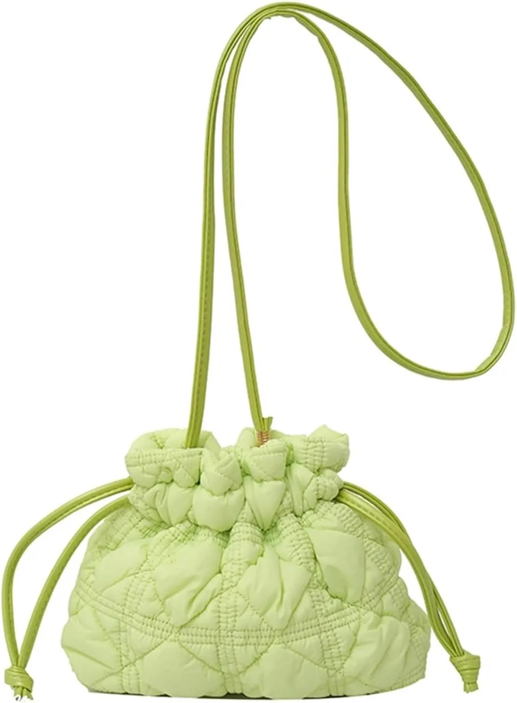 Puffer Tote Bag Women Puffer Bucket Bag Detachable Strap Drawstring Shoulder Bags Solid Color Quilted Crossbody Bag(Light Green)
